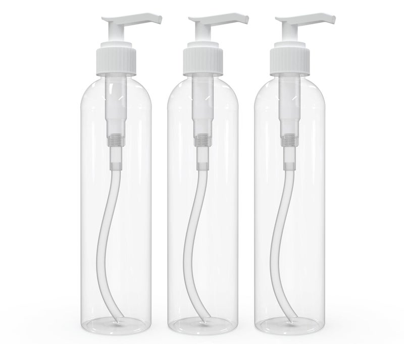 BRIGHTFROM Lotion Pump Bottles, Empty 8 OZ, BPA-Free, PET Refillable Plastic Containers, Clear with White Dispenser for - Soap, Shampoo, Lotions, Liquid Body Soap, Creams and Massage Oil (3 Pack) - Image 1